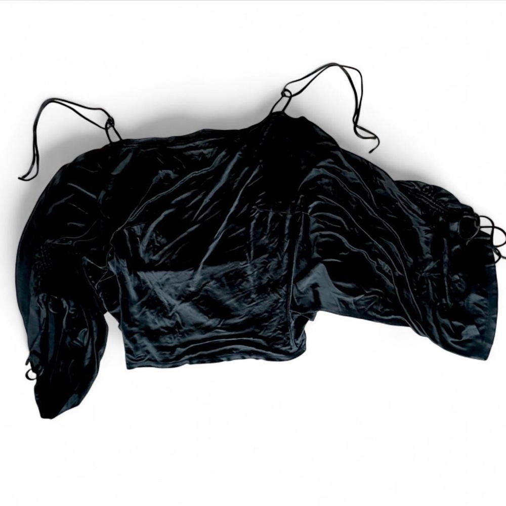 Black Satin Blouse with Tie Straps